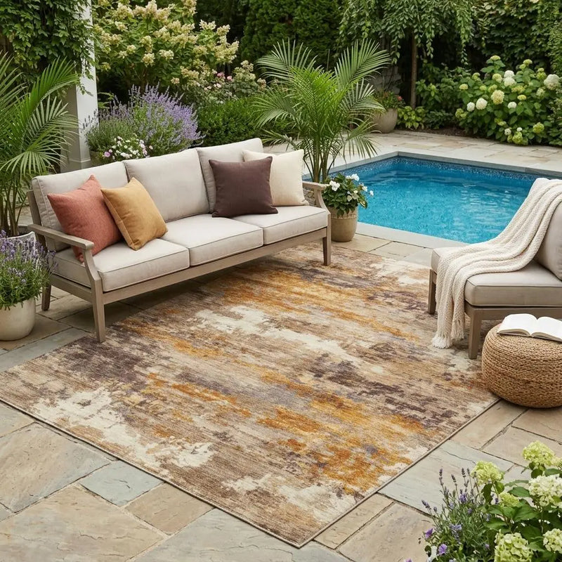 5' X 8' Brown And Copper Abstract Washable Indoor Outdoor Area Rug Homeroots Outdoor