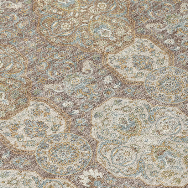 5' X 8' Brown And Copper Floral Washable Indoor Outdoor Area Rug Homeroots Outdoor