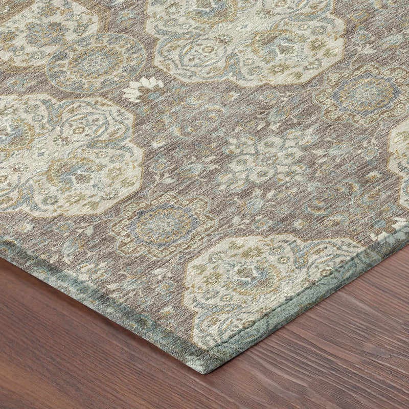 5' X 8' Brown And Copper Floral Washable Indoor Outdoor Area Rug Homeroots Outdoor
