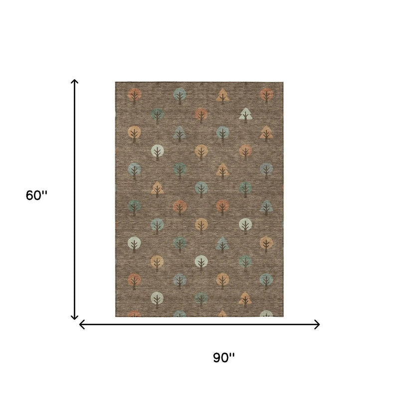 5' X 8' Brown And Copper Geometric Washable Indoor Outdoor Area Rug Homeroots Outdoor