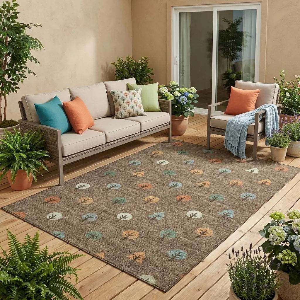 5' X 8' Brown And Copper Geometric Washable Indoor Outdoor Area Rug Homeroots Outdoor