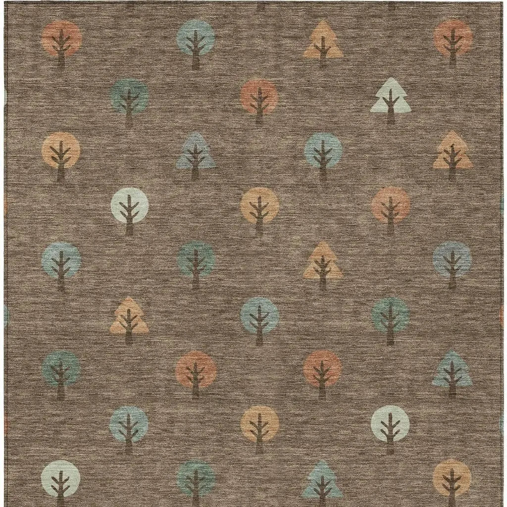 5' X 8' Brown And Copper Geometric Washable Indoor Outdoor Area Rug Homeroots Outdoor