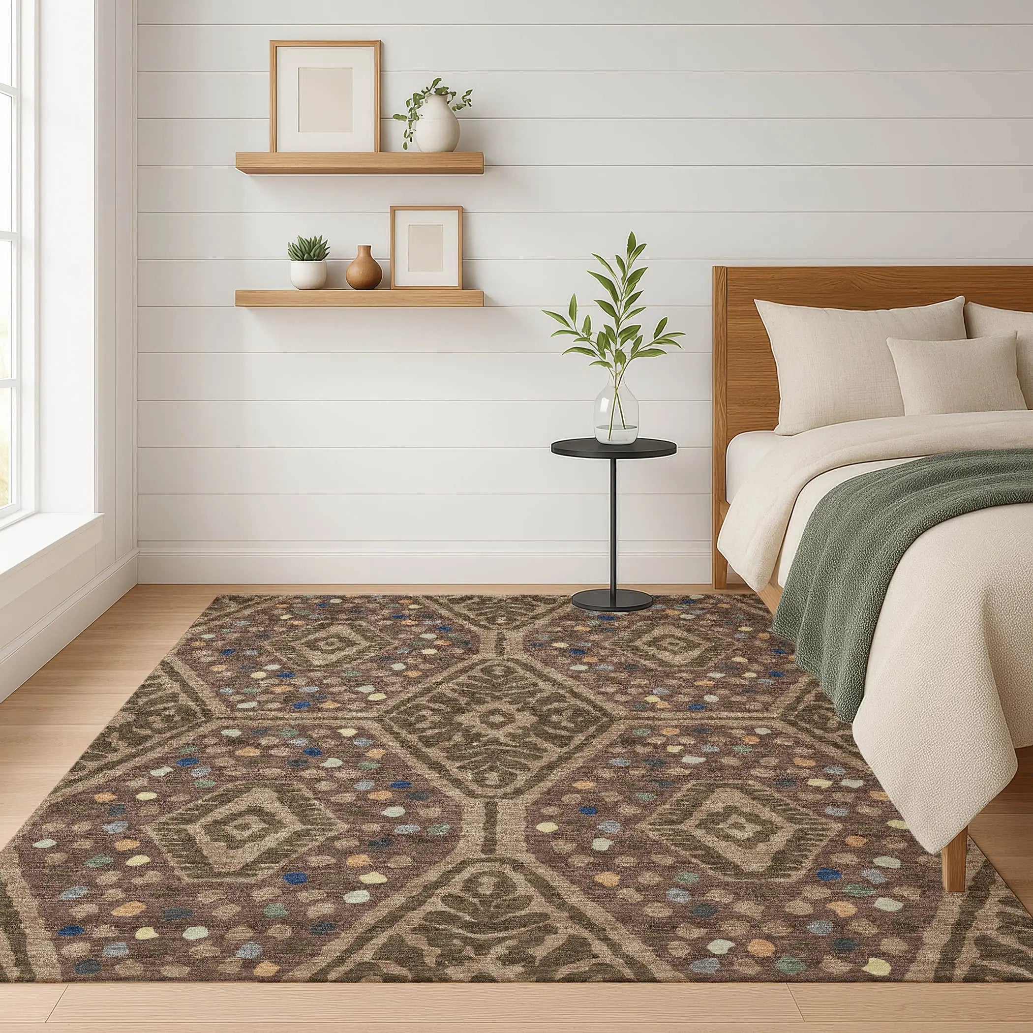 5' X 8' Brown And Copper Tribal Washable Indoor Outdoor Area Rug Homeroots Outdoor