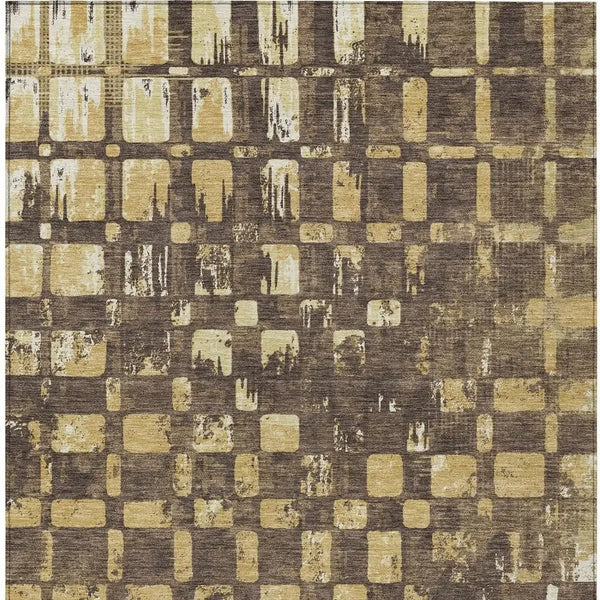 5' X 8' Brown And Gold Abstract Washable Indoor Outdoor Area Rug Homeroots Outdoor