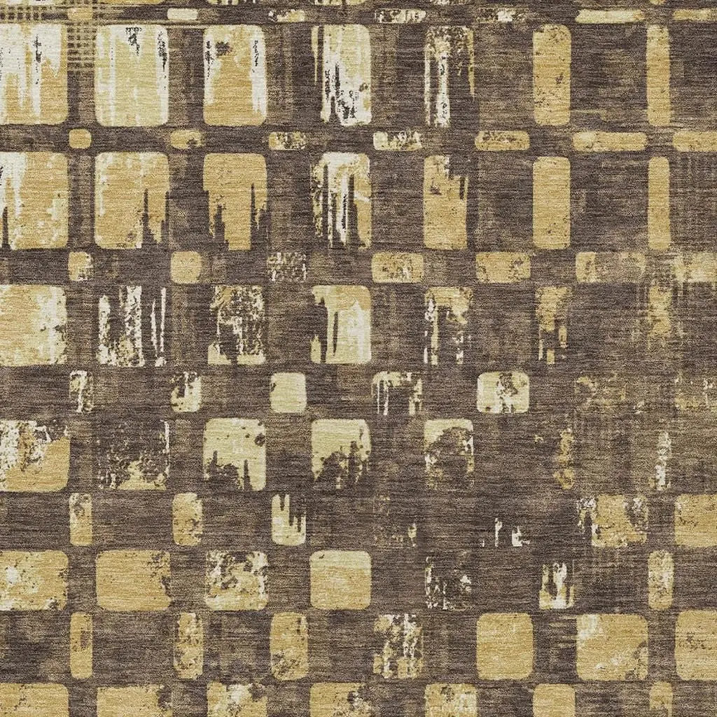 5' X 8' Brown And Gold Abstract Washable Indoor Outdoor Area Rug Homeroots Outdoor