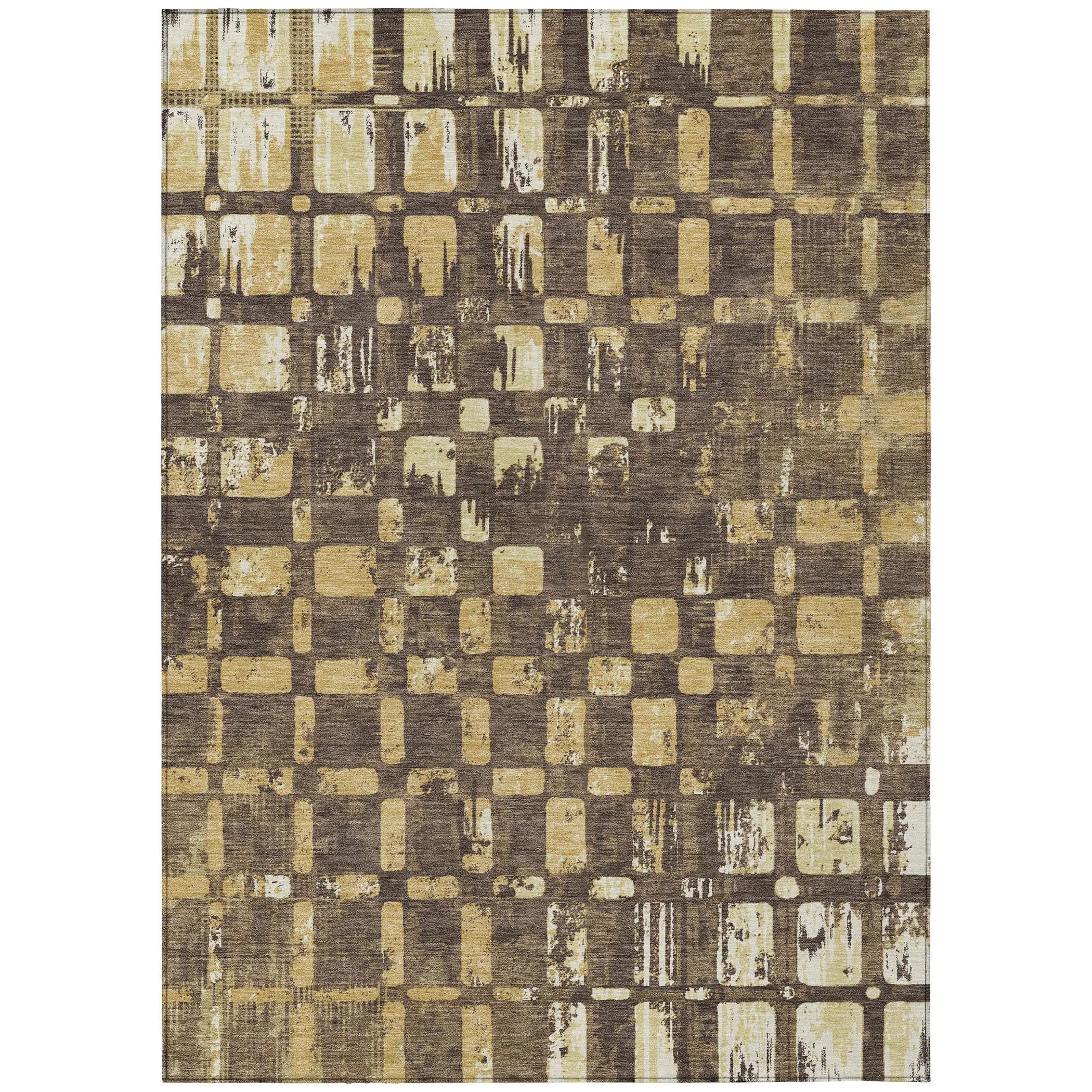 5' X 8' Brown And Gold Abstract Washable Indoor Outdoor Area Rug Homeroots Outdoor