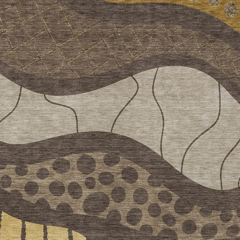 5' X 8' Brown And Gold Abstract Washable Indoor Outdoor Area Rug Homeroots Outdoor