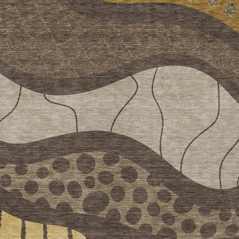 5' X 8' Brown And Gold Abstract Washable Indoor Outdoor Area Rug Homeroots Outdoor