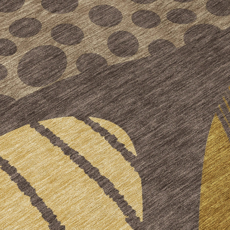 5' X 8' Brown And Gold Abstract Washable Indoor Outdoor Area Rug Homeroots Outdoor