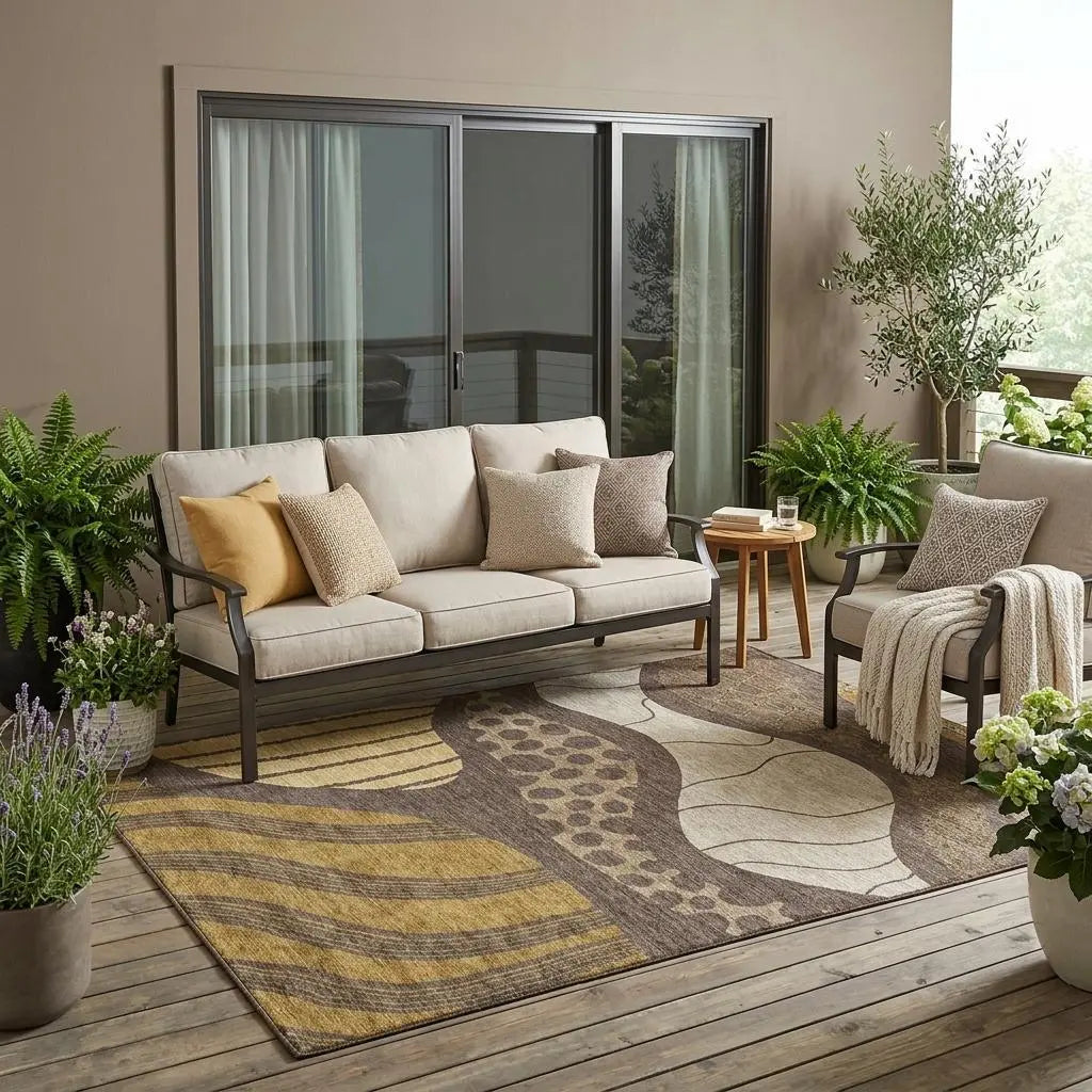 5' X 8' Brown And Gold Abstract Washable Indoor Outdoor Area Rug Homeroots Outdoor