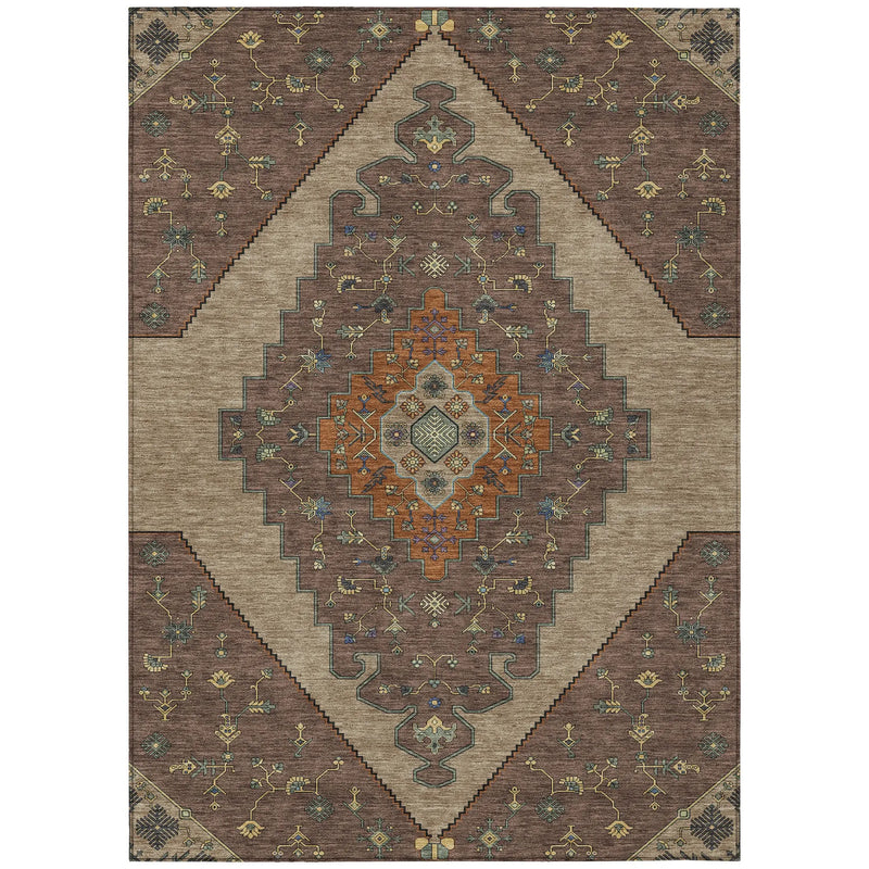 5' X 8' Brown And Gold Geometric Washable Indoor Outdoor Area Rug Homeroots Outdoor