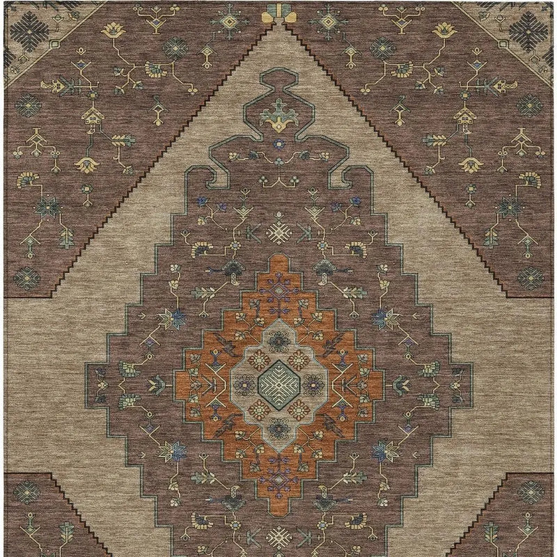 5' X 8' Brown And Gold Geometric Washable Indoor Outdoor Area Rug Homeroots Outdoor