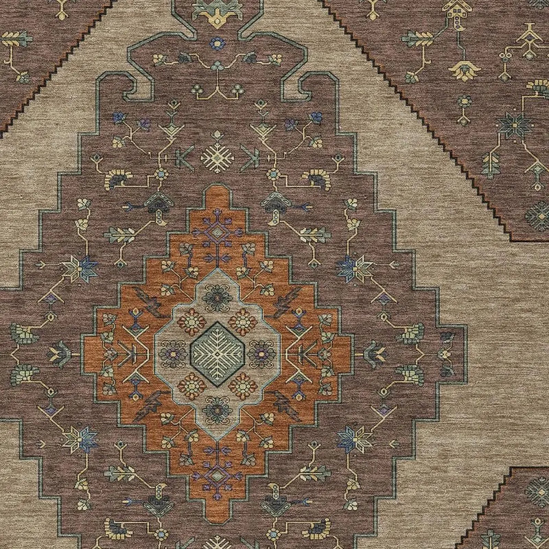 5' X 8' Brown And Gold Geometric Washable Indoor Outdoor Area Rug Homeroots Outdoor