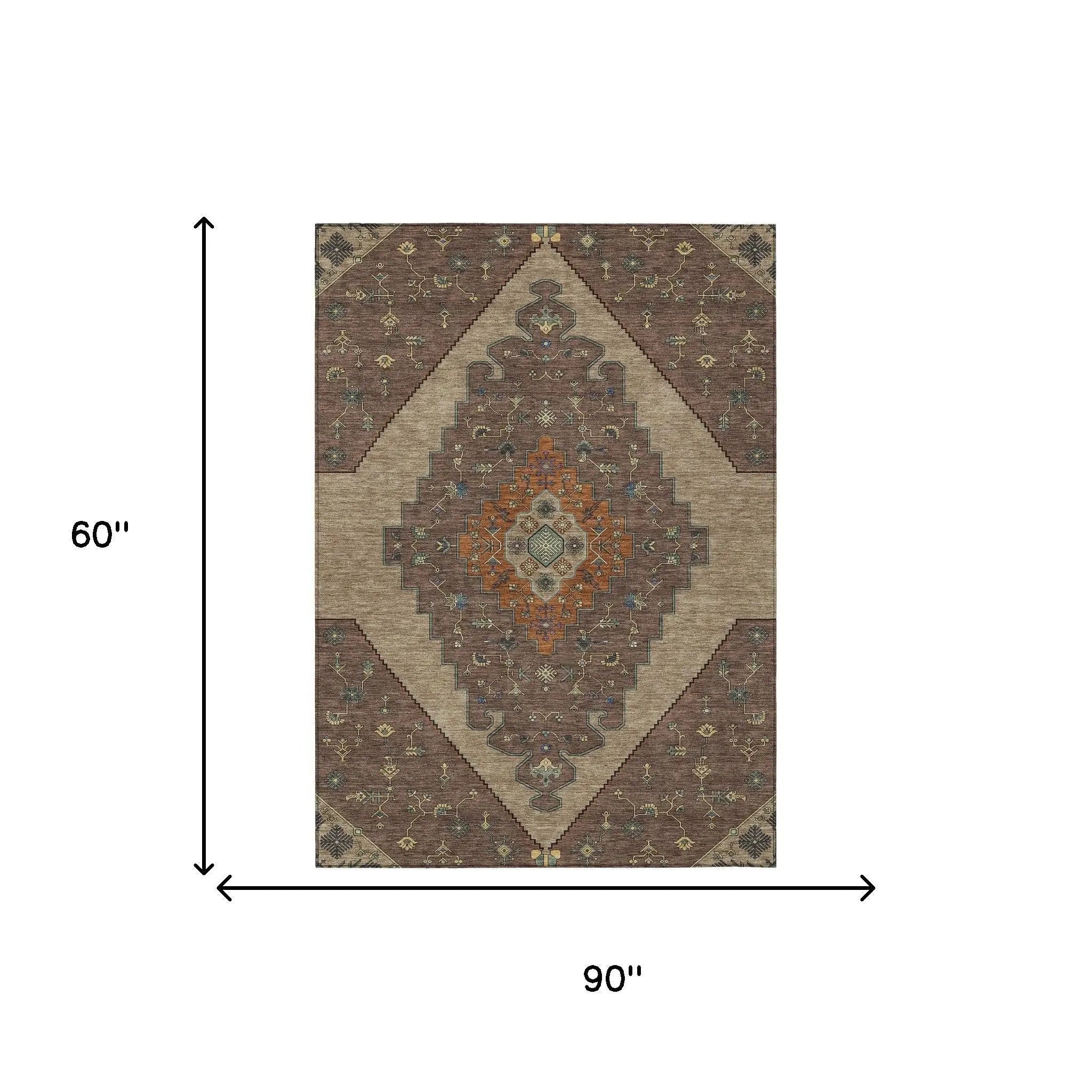 5' X 8' Brown And Gold Geometric Washable Indoor Outdoor Area Rug Homeroots Outdoor