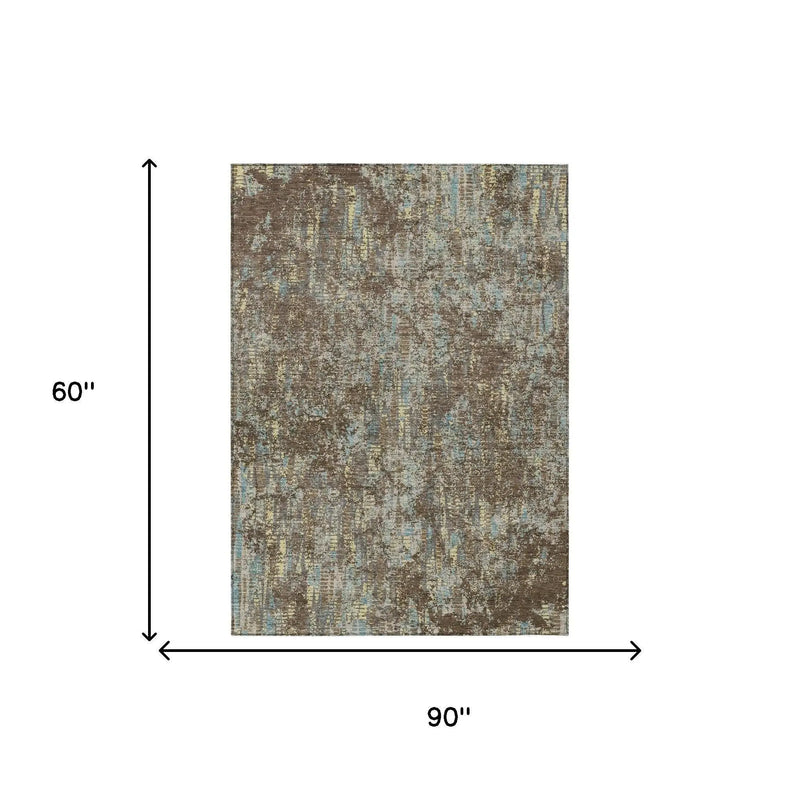5' X 8' Brown And Graphite Abstract Washable Indoor Outdoor Area Rug Homeroots Outdoor