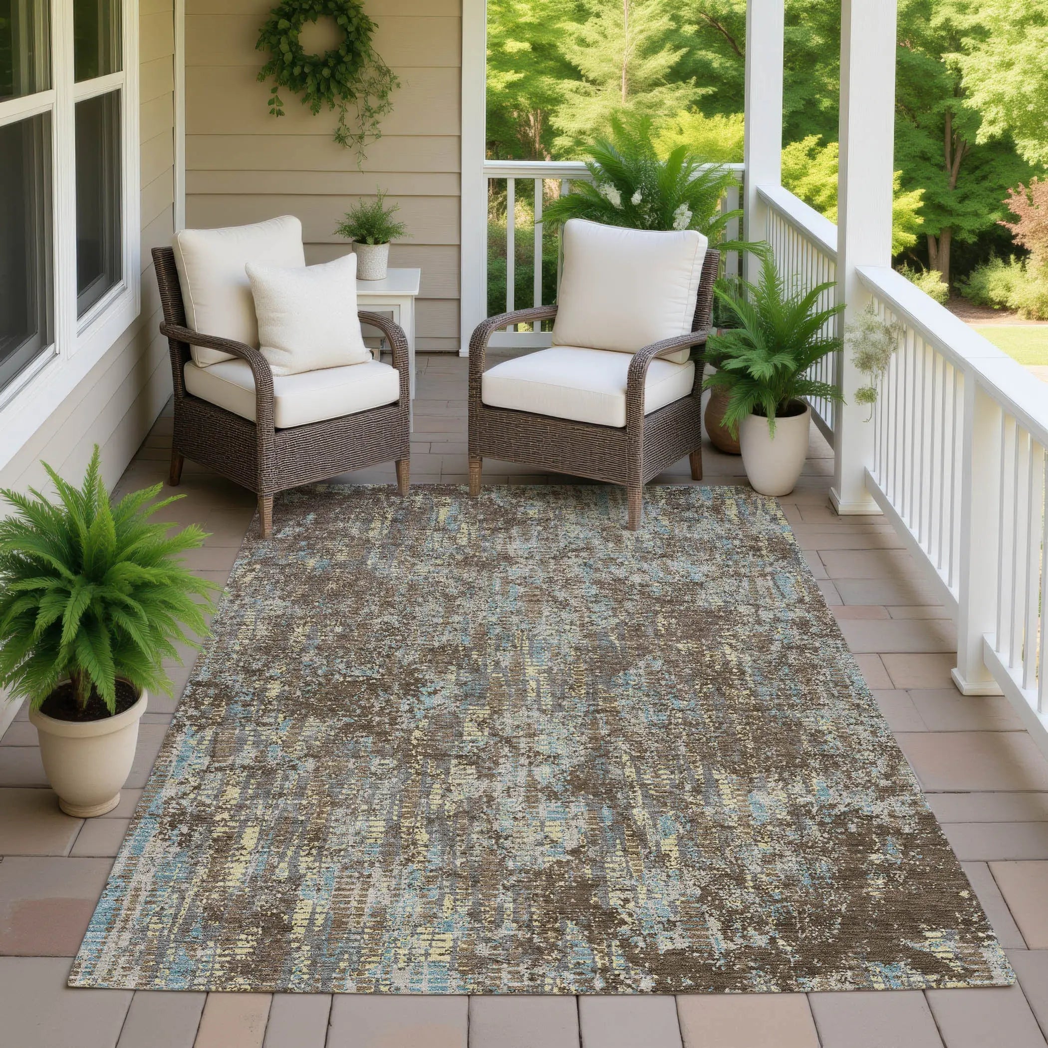 5' X 8' Brown And Graphite Abstract Washable Indoor Outdoor Area Rug Homeroots Outdoor