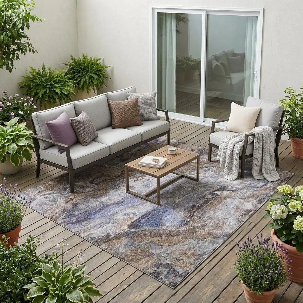 5' X 8' Brown And Graphite Abstract Washable Indoor Outdoor Area Rug Homeroots Outdoor