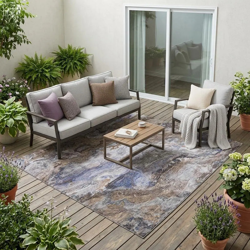 5' X 8' Brown And Graphite Abstract Washable Indoor Outdoor Area Rug Homeroots Outdoor