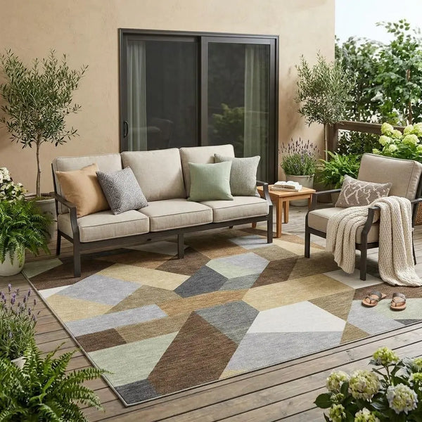 5' X 8' Brown And Graphite Geometric Washable Indoor Outdoor Area Rug Homeroots Outdoor