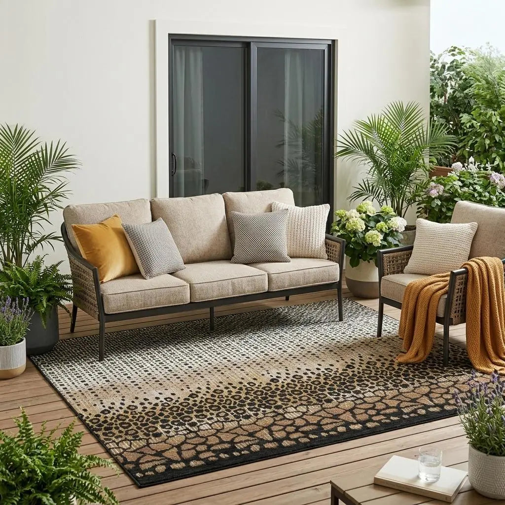 5' X 8' Brown And Graphite Geometric Washable Indoor Outdoor Area Rug Homeroots Outdoor
