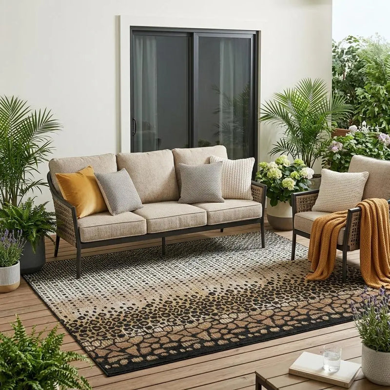 5' X 8' Brown And Graphite Geometric Washable Indoor Outdoor Area Rug Homeroots Outdoor
