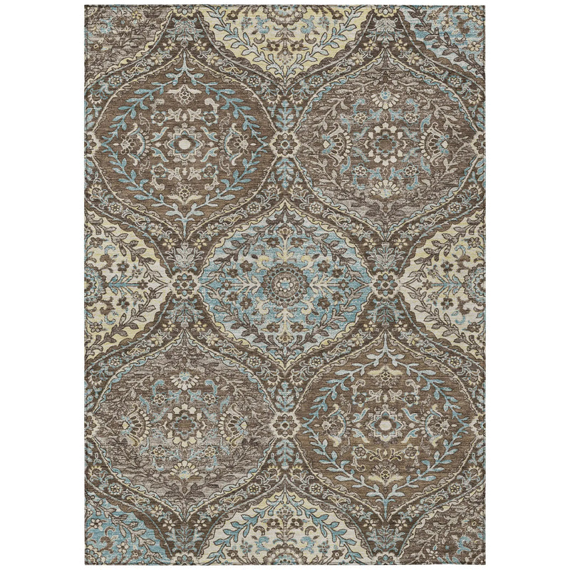 5' X 8' Brown And Graphite Ogee Washable Indoor Outdoor Area Rug Homeroots Outdoor