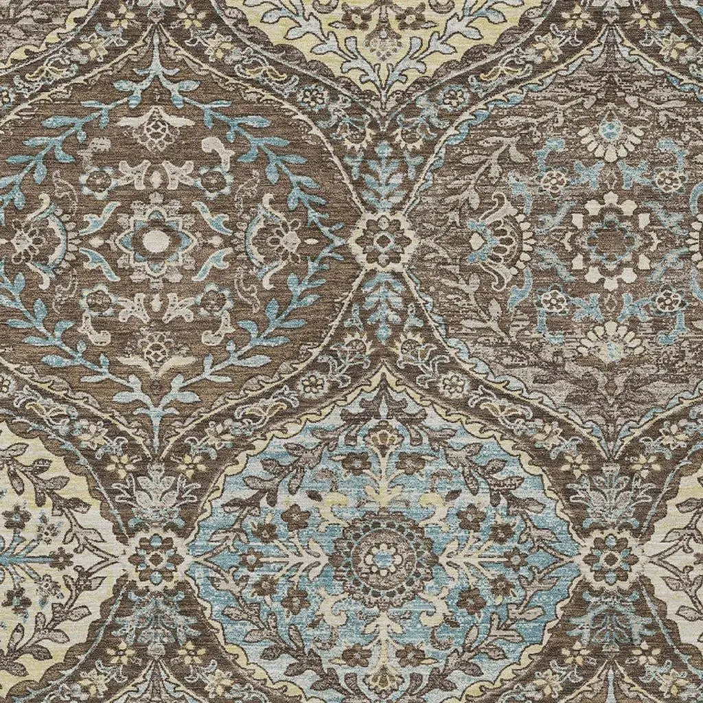 5' X 8' Brown And Graphite Ogee Washable Indoor Outdoor Area Rug Homeroots Outdoor