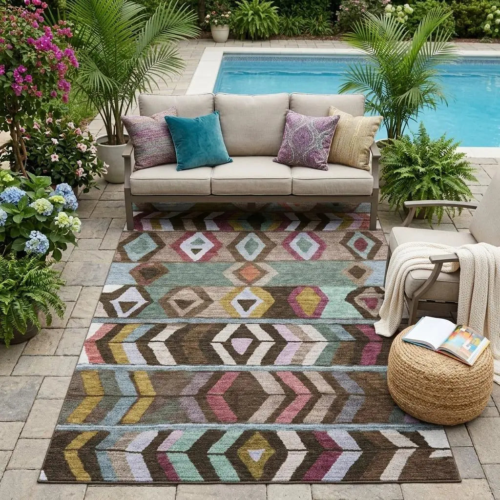 5' X 8' Brown And Graphite Tribal Washable Indoor Outdoor Area Rug Homeroots Outdoor