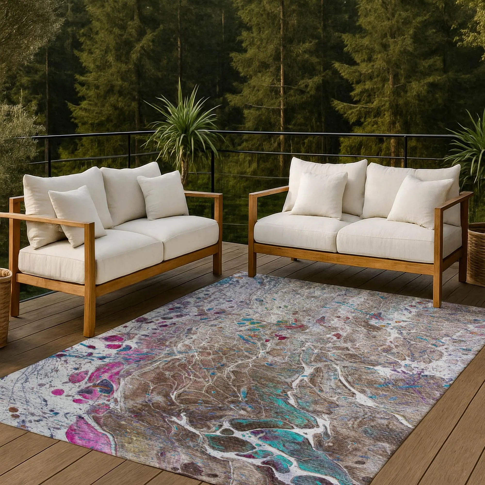 5' X 8' Brown And Gray Abstract Washable Indoor Outdoor Area Rug Homeroots Outdoor