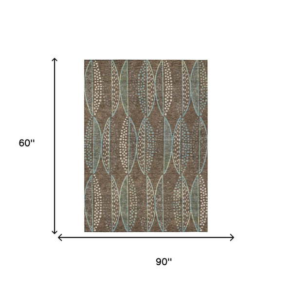 5' X 8' Brown And Gray Geometric Washable Indoor Outdoor Area Rug Homeroots Outdoor