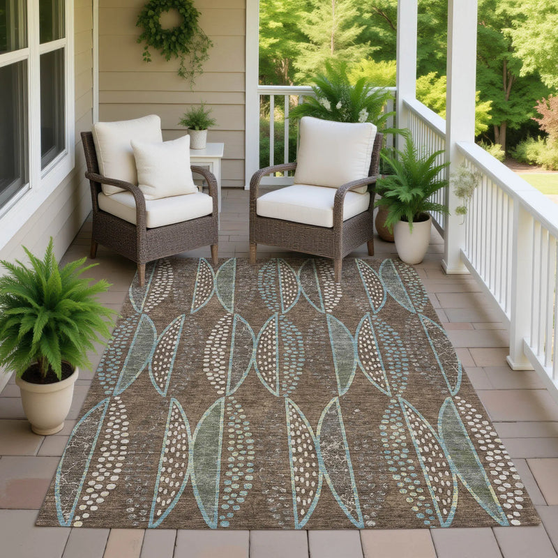 5' X 8' Brown And Gray Geometric Washable Indoor Outdoor Area Rug Homeroots Outdoor