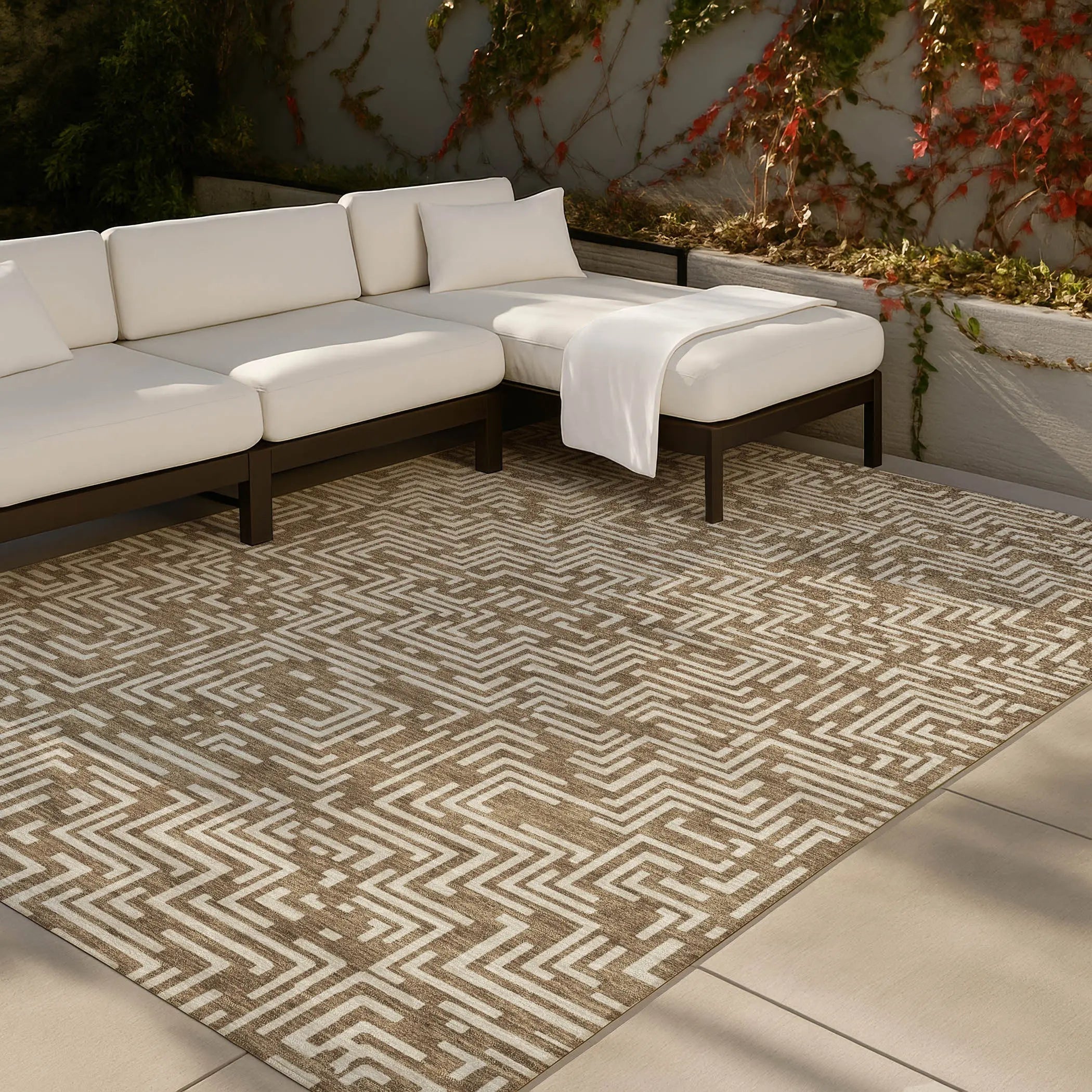5' X 8' Brown And Gray Geometric Washable Indoor Outdoor Area Rug Homeroots Outdoor