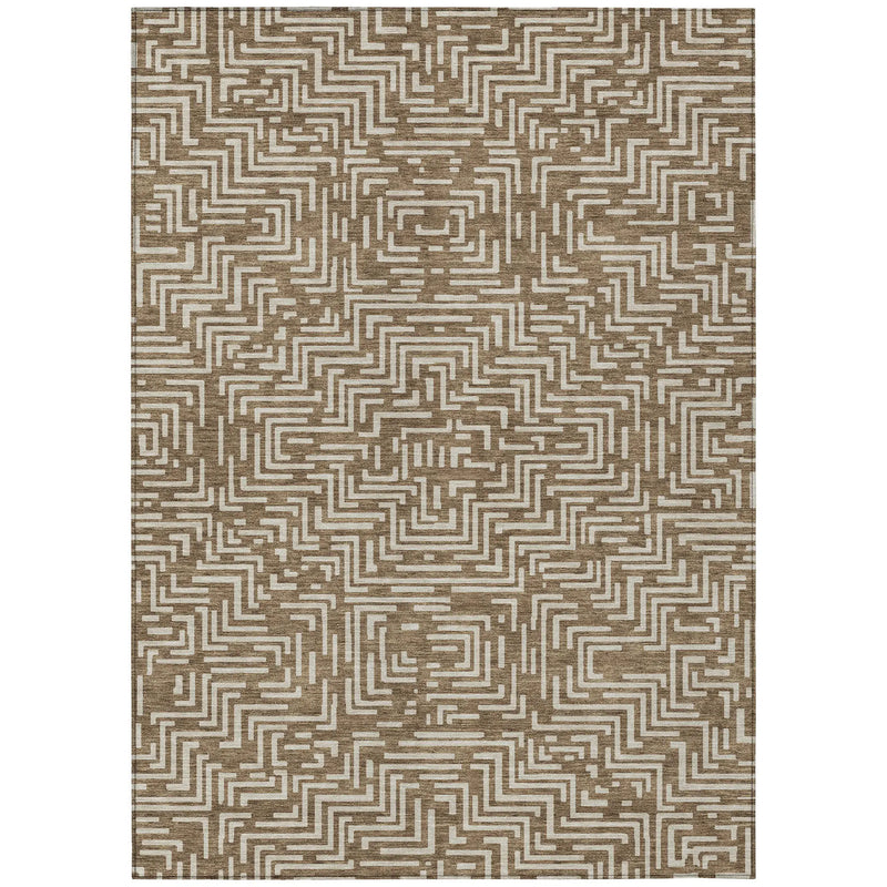 5' X 8' Brown And Gray Geometric Washable Indoor Outdoor Area Rug Homeroots Outdoor