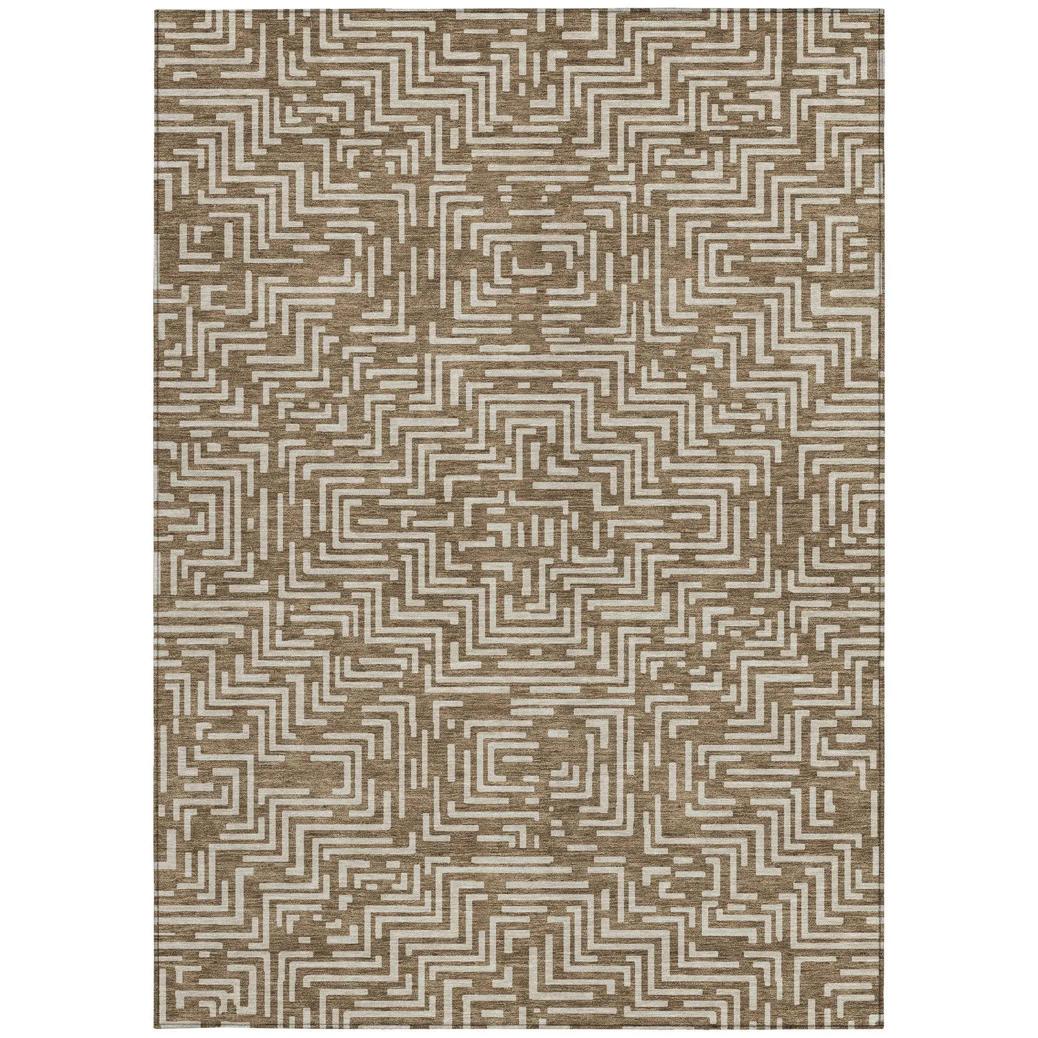 5' X 8' Brown And Gray Geometric Washable Indoor Outdoor Area Rug Homeroots Outdoor