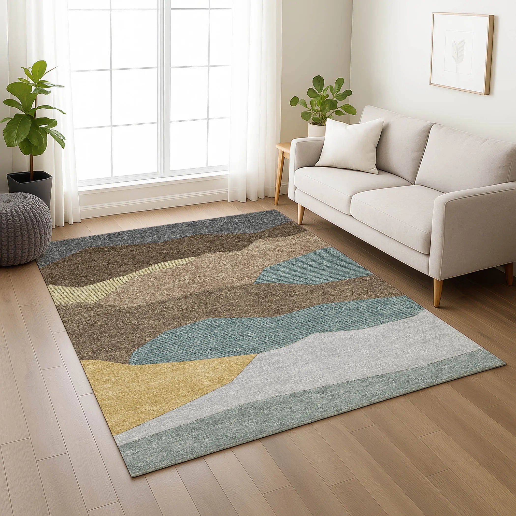 5' X 8' Brown And Gray Geometric Washable Indoor Outdoor Area Rug Homeroots Outdoor