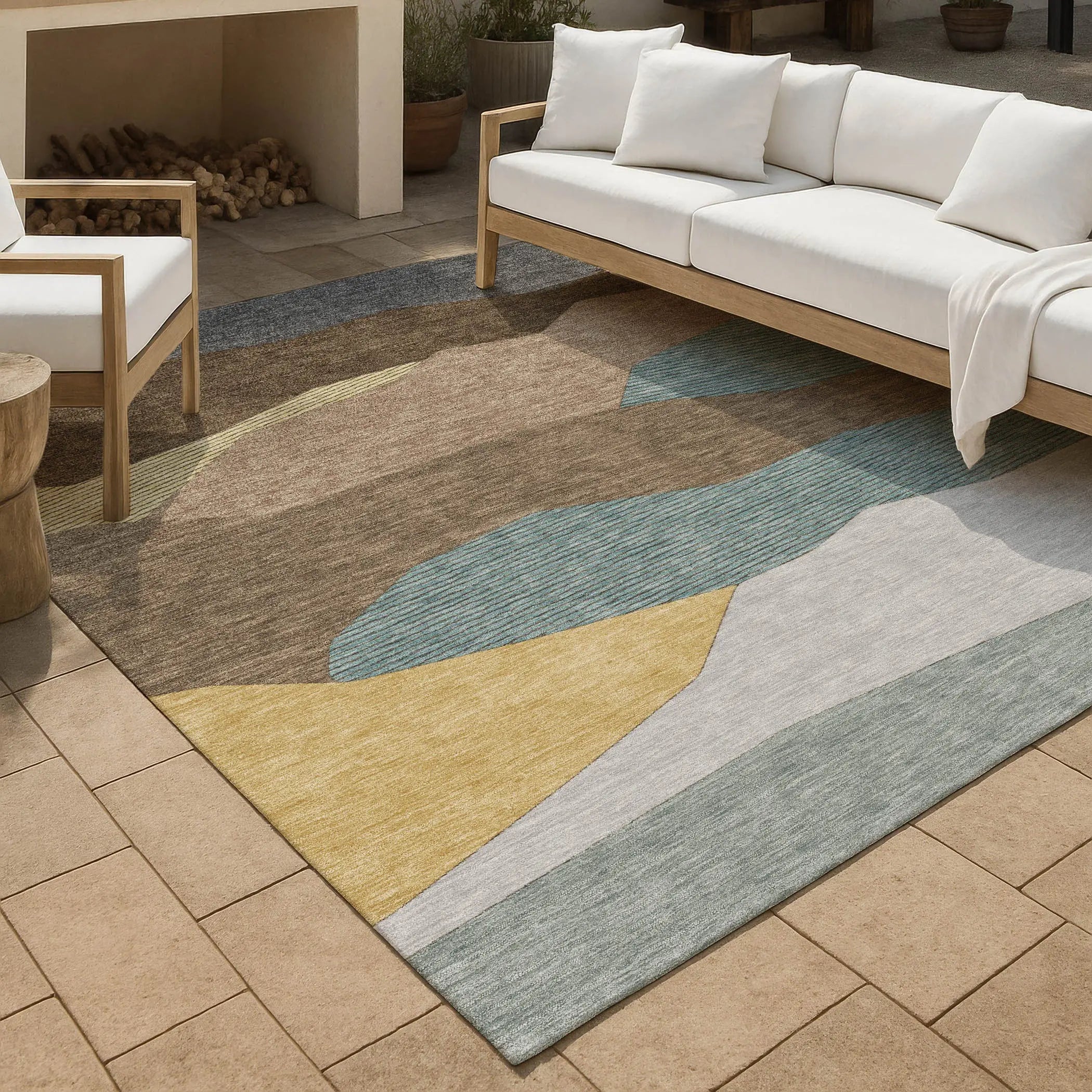 5' X 8' Brown And Gray Geometric Washable Indoor Outdoor Area Rug Homeroots Outdoor