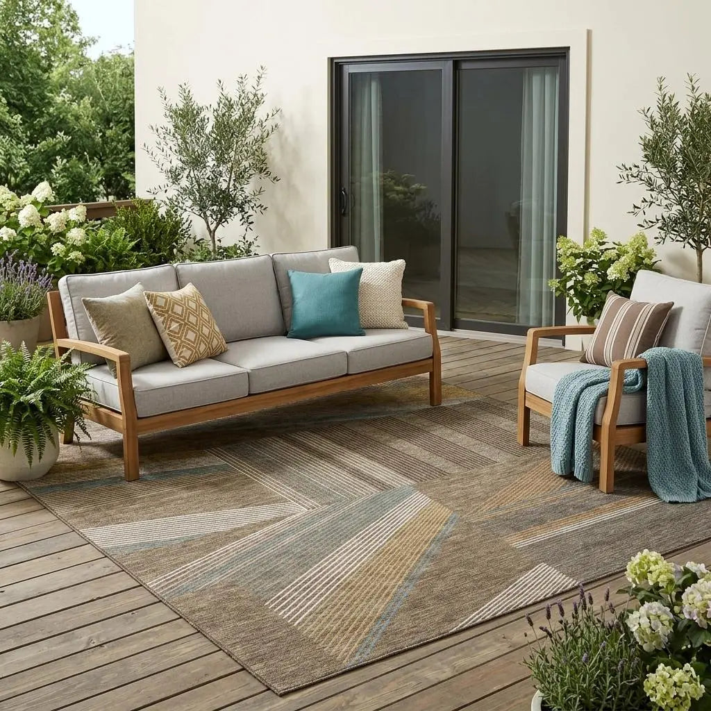 5' X 8' Brown And Gray Geometric Washable Indoor Outdoor Area Rug Homeroots Outdoor