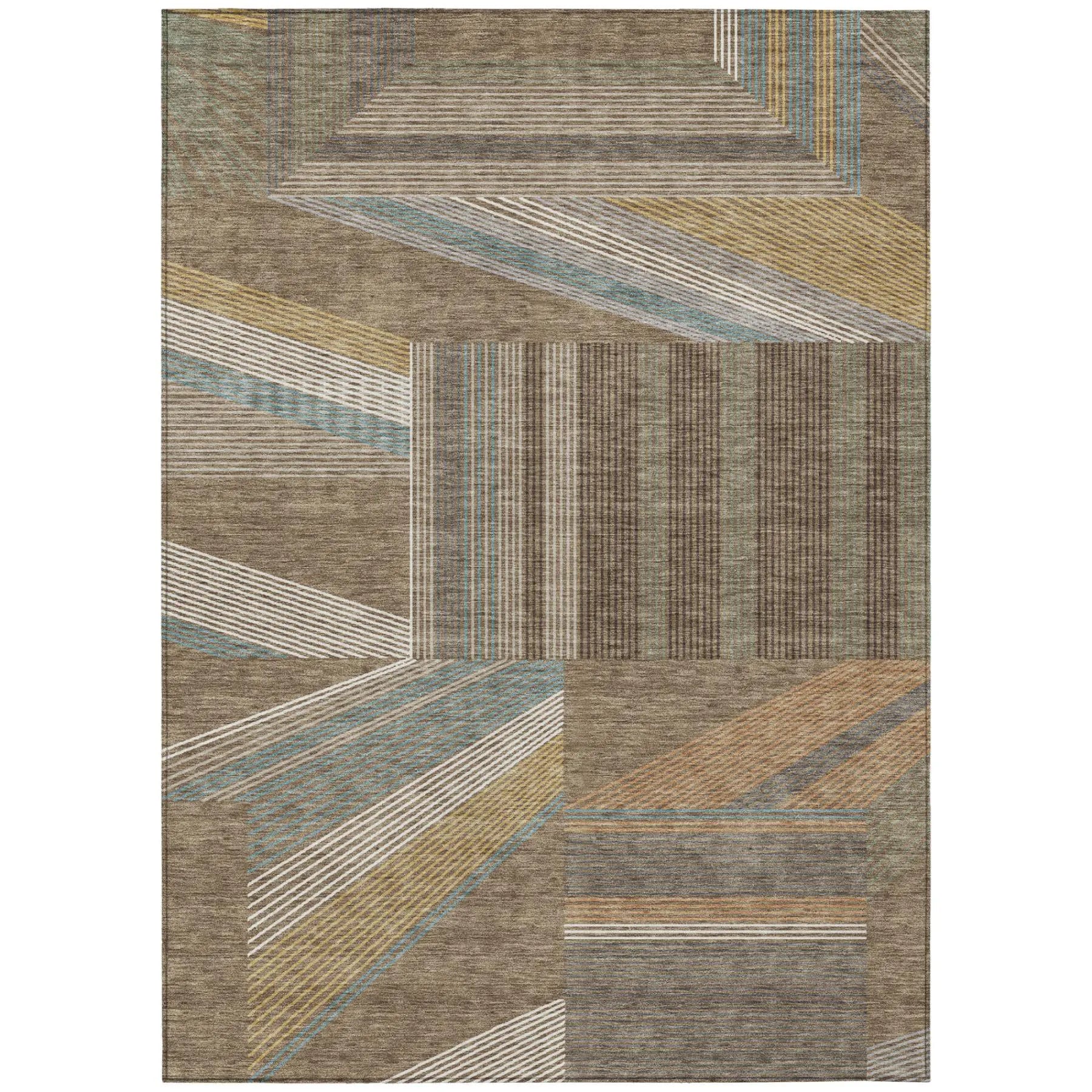 5' X 8' Brown And Gray Geometric Washable Indoor Outdoor Area Rug Homeroots Outdoor