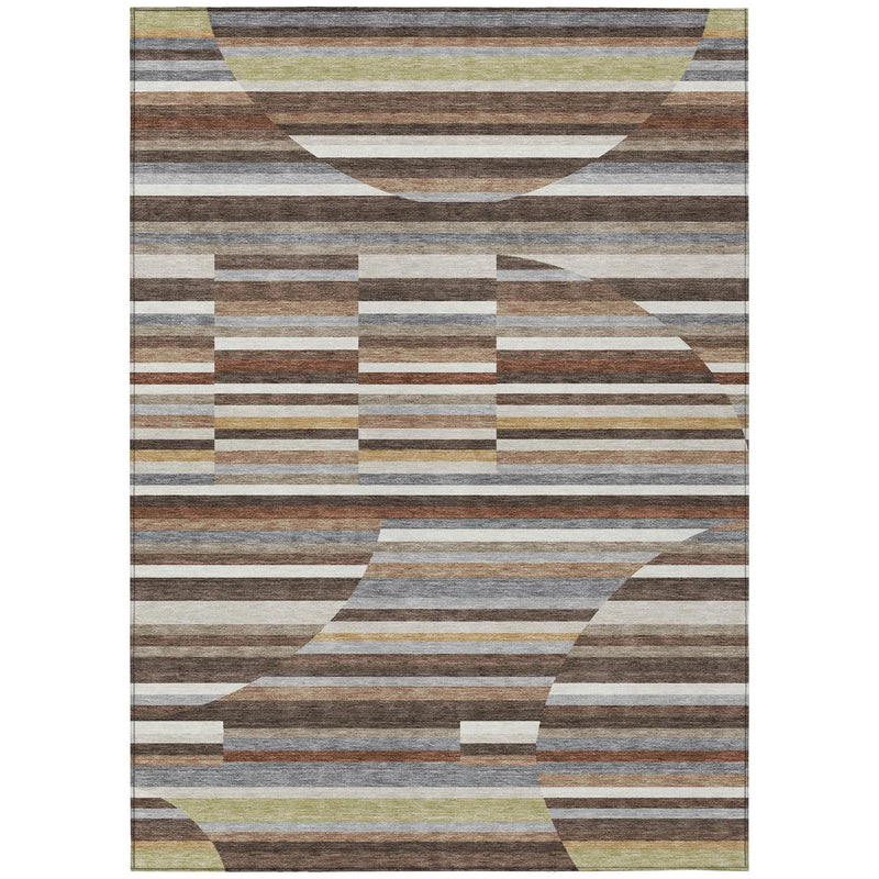 5' X 8' Brown And Gray Striped Washable Indoor Outdoor Area Rug Homeroots Outdoor