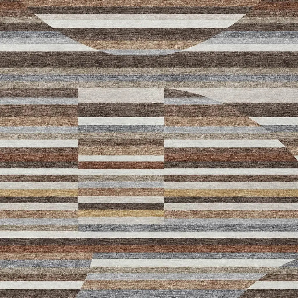 5' X 8' Brown And Gray Striped Washable Indoor Outdoor Area Rug Homeroots Outdoor