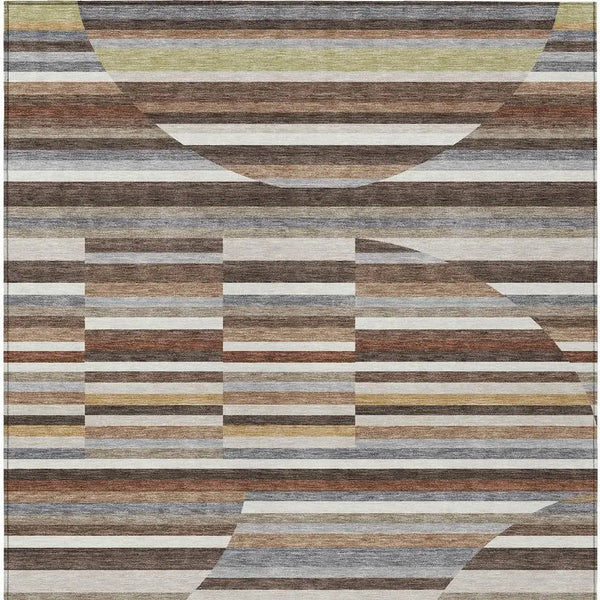 5' X 8' Brown And Gray Striped Washable Indoor Outdoor Area Rug Homeroots Outdoor