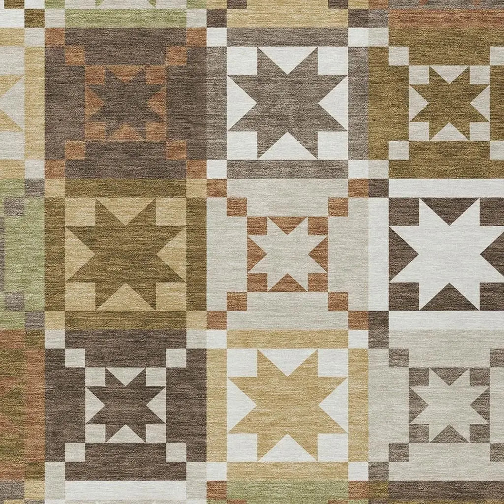 5' X 8' Brown And Green Patchwork Washable Indoor Outdoor Area Rug Homeroots Outdoor