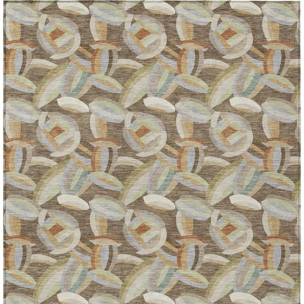 5' X 8' Brown And Ivory Abstract Washable Indoor Outdoor Area Rug Homeroots Outdoor