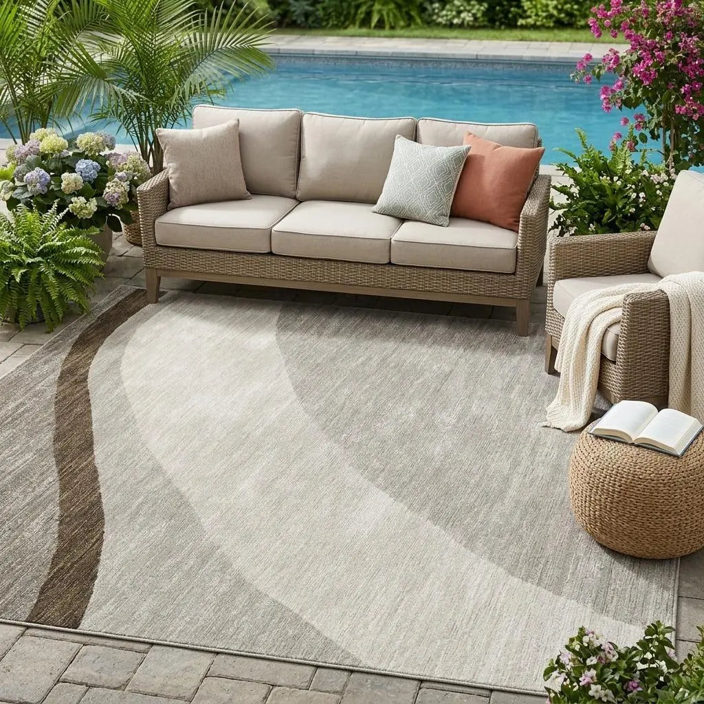 5' X 8' Brown And Ivory Abstract Washable Indoor Outdoor Area Rug Homeroots Outdoor