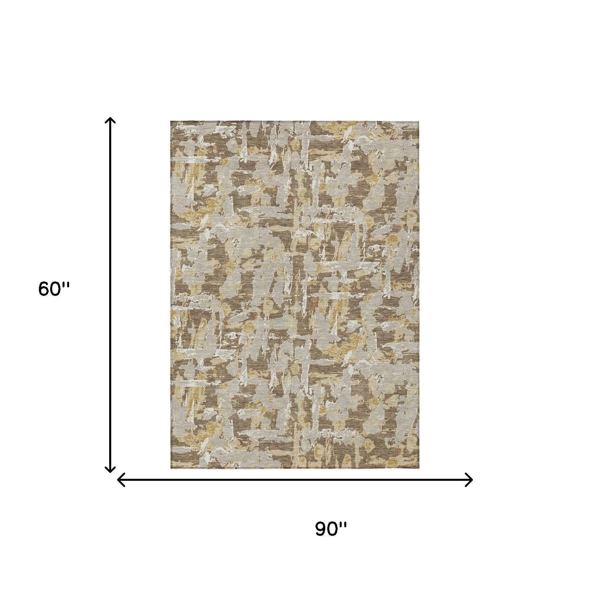 5' X 8' Brown And Ivory Abstract Washable Indoor Outdoor Area Rug Homeroots Outdoor