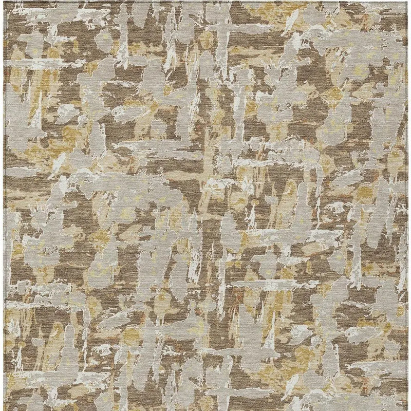 5' X 8' Brown And Ivory Abstract Washable Indoor Outdoor Area Rug Homeroots Outdoor