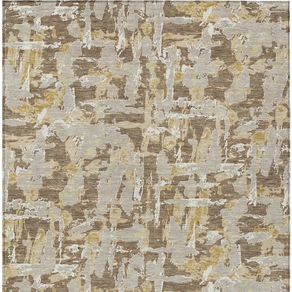 5' X 8' Brown And Ivory Abstract Washable Indoor Outdoor Area Rug Homeroots Outdoor
