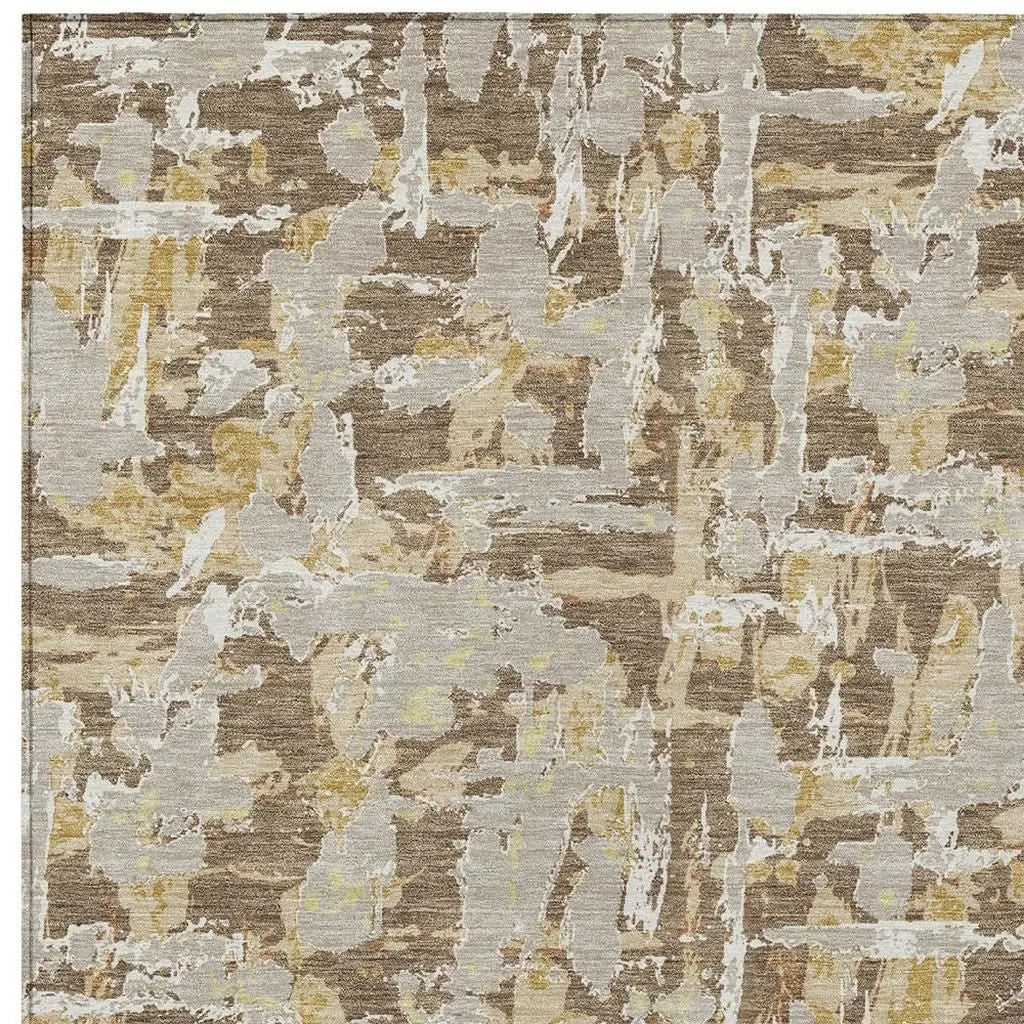 5' X 8' Brown And Ivory Abstract Washable Indoor Outdoor Area Rug Homeroots Outdoor