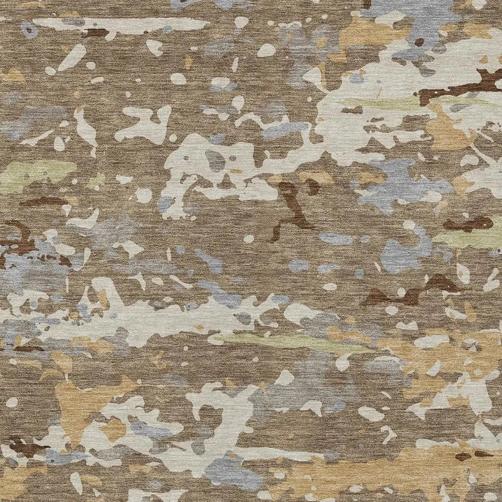 5' X 8' Brown And Ivory Abstract Washable Indoor Outdoor Area Rug Homeroots Outdoor