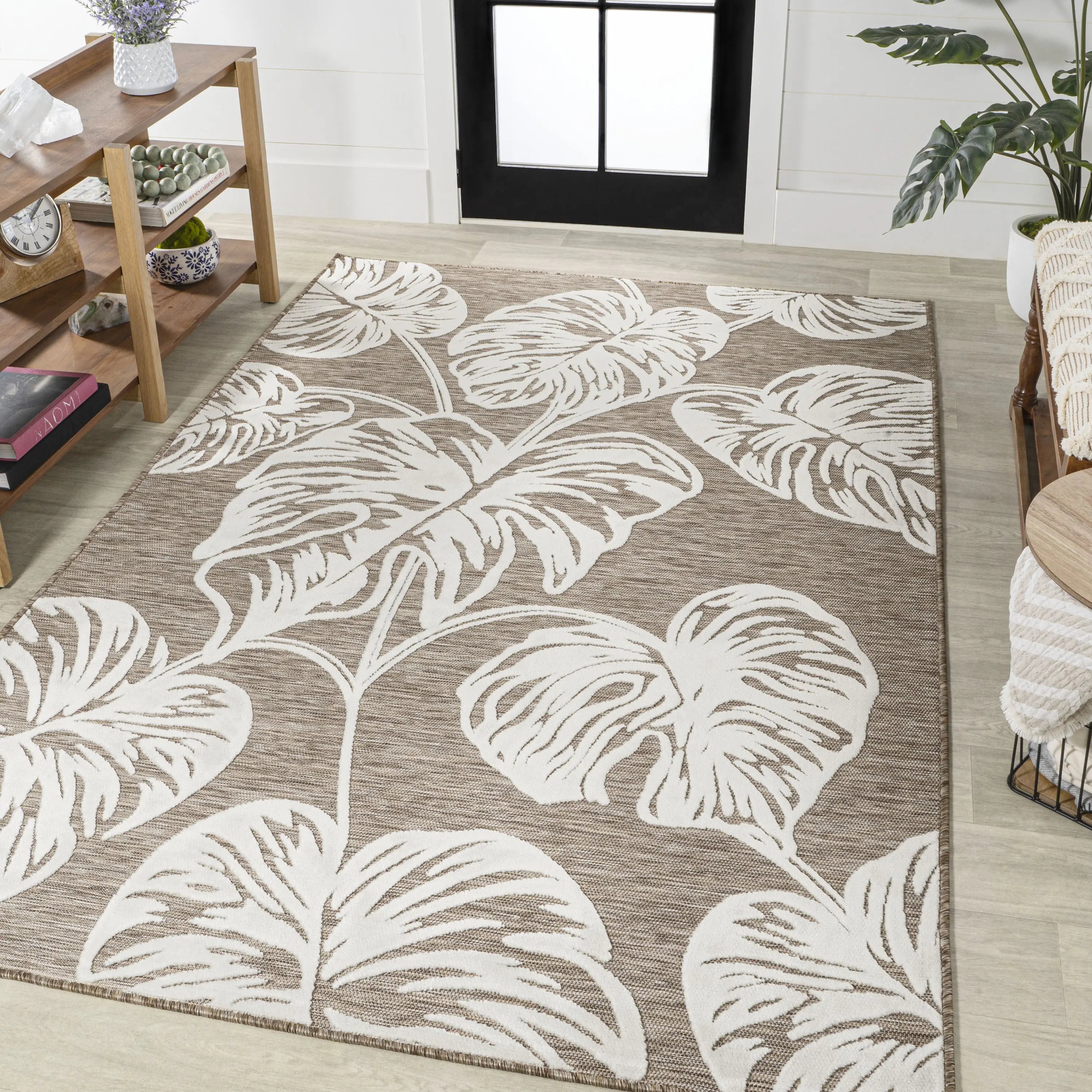 5' X 8' Brown And Ivory Floral Indoor Outdoor Area Rug Homeroots Outdoor